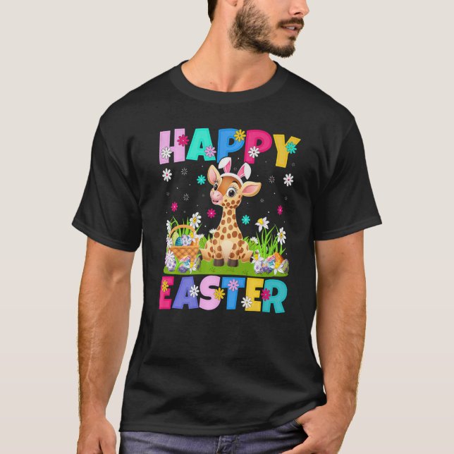 Giraffe  Happy Easter Bunny Giraffe Easter Sunday T-Shirt (Front)