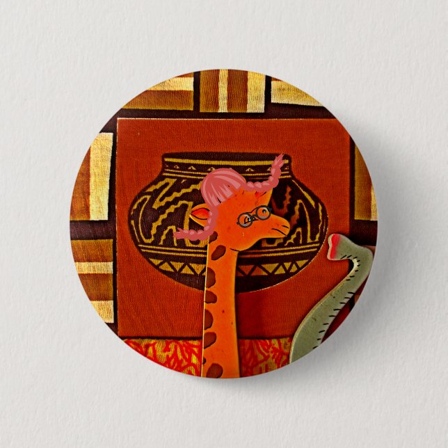 Giraffe Hat Art Print 2 Inch Round Button (Front)