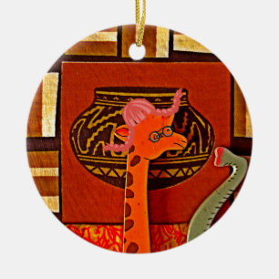 Giraffe Hat Art Print Ceramic Ornament