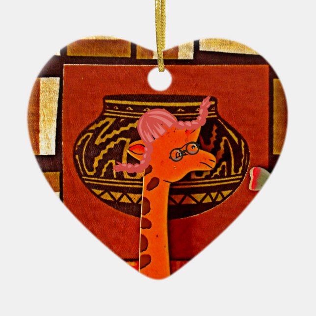 Giraffe Hat Art Print Ceramic Ornament (Front)