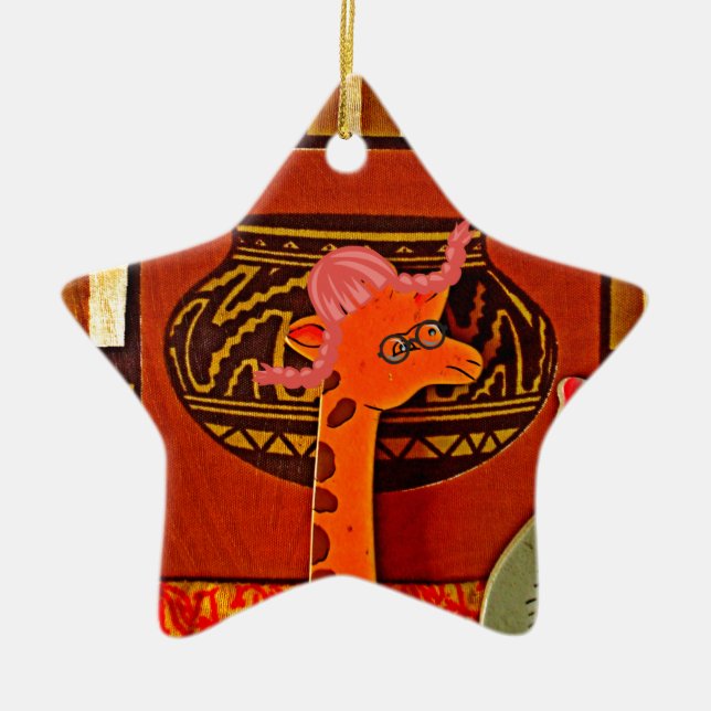 Giraffe Hat Art Print Ceramic Ornament (Front)