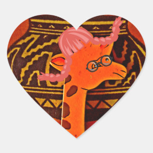 Giraffe Hat Art Print Heart Sticker