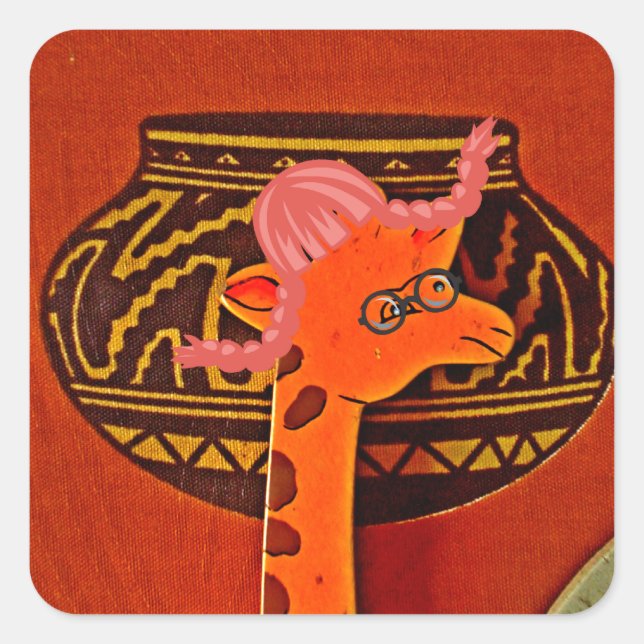 Giraffe Hat Art Print Square Sticker (Front)
