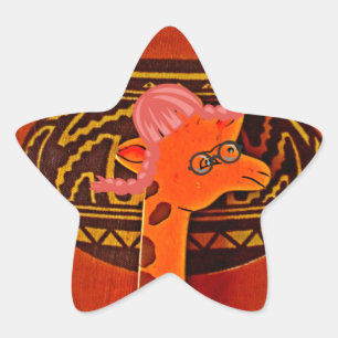 Giraffe Hat Art Print Star Sticker