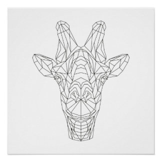 Giraffe Head Geometric Black & White Modern Art Poster