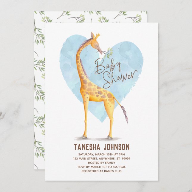 Giraffe Heart Baby Shower Invitation (Front/Back)