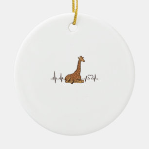 Giraffe Heartbeat Vintage Engraving Shirt Design_1 Ceramic Ornament