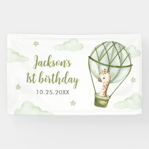Giraffe Hot Air Balloon Green Boy 1st Birthday Banner