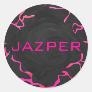 Giraffe Hot Pink and Black Print Classic Round Sticker