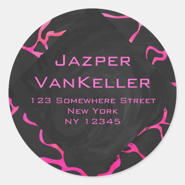 Giraffe Hot Pink and Black Print Classic Round Sticker (Front)