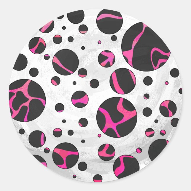 Giraffe Hot Pink and Black Print Classic Round Sticker (Front)