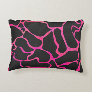 Giraffe Hot Pink and Black Print Decorative Pillow