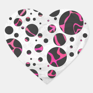 Giraffe Hot Pink and Black Print Heart Sticker
