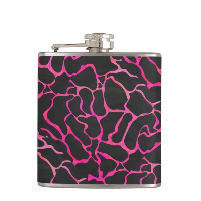 Giraffe Hot Pink and Black Print Hip Flask (Front)