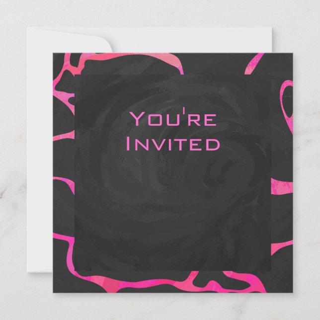 Giraffe Hot Pink and Black Print Invitation (Front)