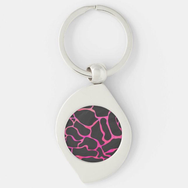 Giraffe Hot Pink and Black Print Keychain (Front)
