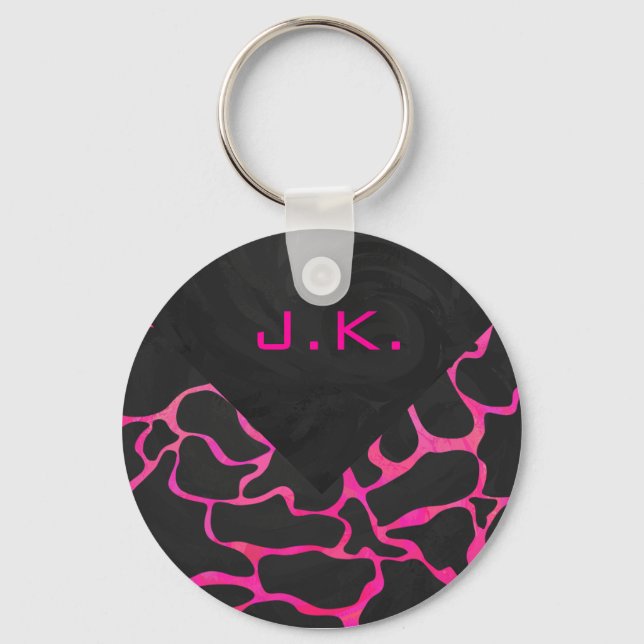 Giraffe Hot Pink and Black Print Keychain (Front)
