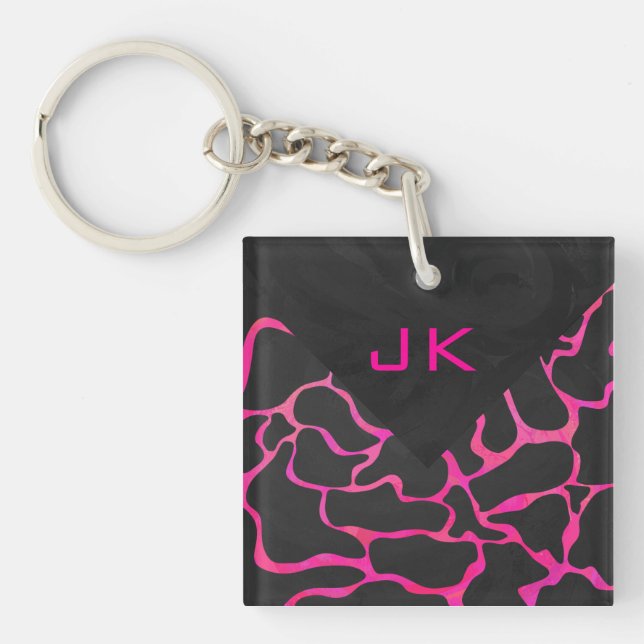 Giraffe Hot Pink and Black Print Keychain (Front)
