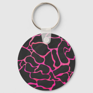Giraffe Hot Pink and Black Print Keychain