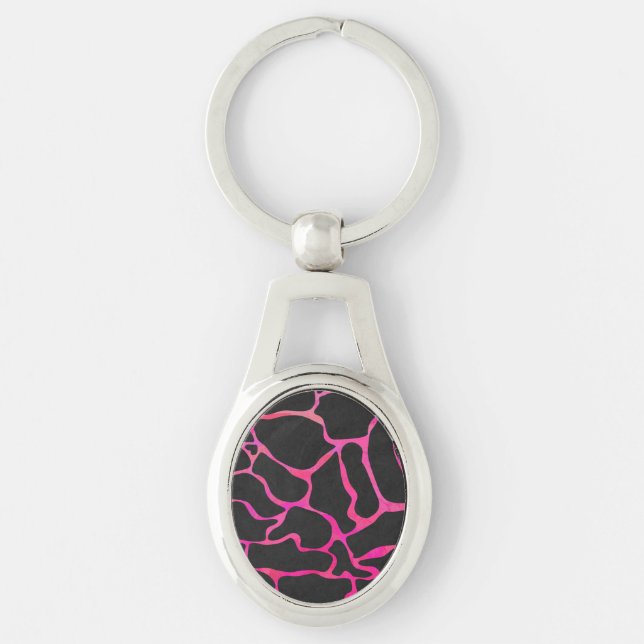Giraffe Hot Pink and Black Print Keychain (Front)