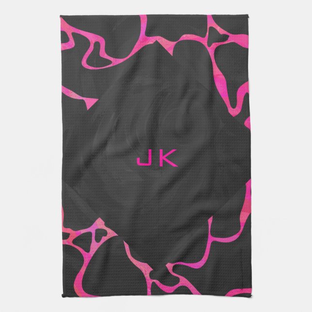 Giraffe Hot Pink and Black Print Kitchen Towel (Vertical)