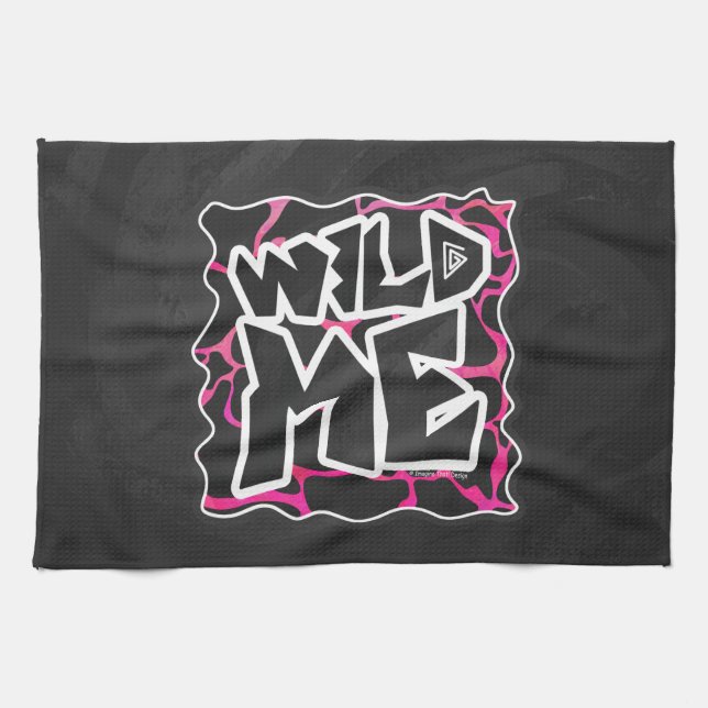 Giraffe Hot Pink and Black Print Kitchen Towel (Horizontal)