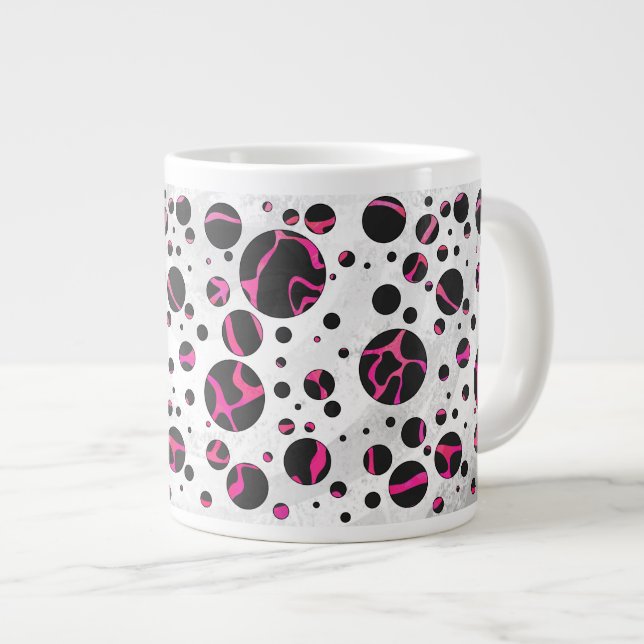Giraffe Hot Pink and Black Print Large Coffee Mug (Front Right)