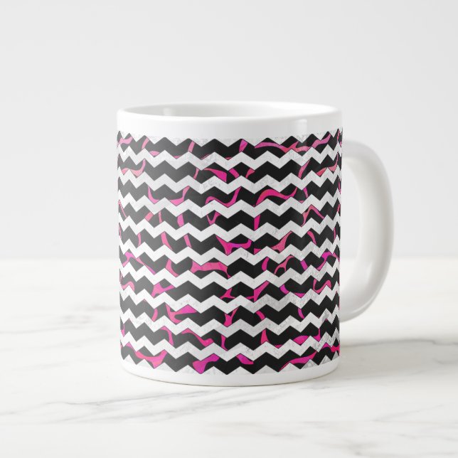 Giraffe Hot Pink and Black Print Large Coffee Mug (Front Right)
