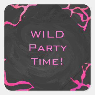 Giraffe Hot Pink and Black Print Square Sticker