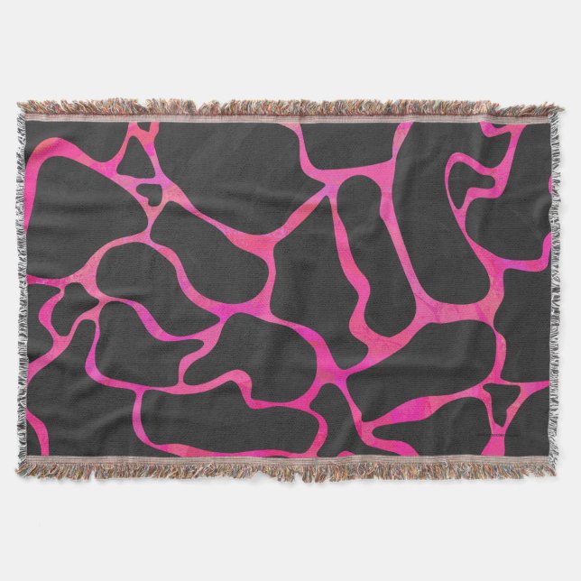Giraffe Hot Pink and Black Print Throw Blanket (Front)