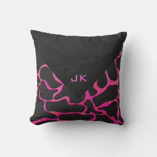 Giraffe Hot Pink and Black Print Throw Pillow