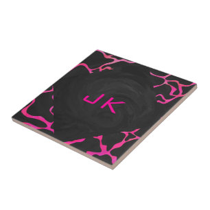 Giraffe Hot Pink and Black Print Tile