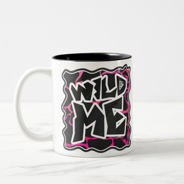 Giraffe Hot Pink and Black Print Two-Tone Coffee Mug (Left)