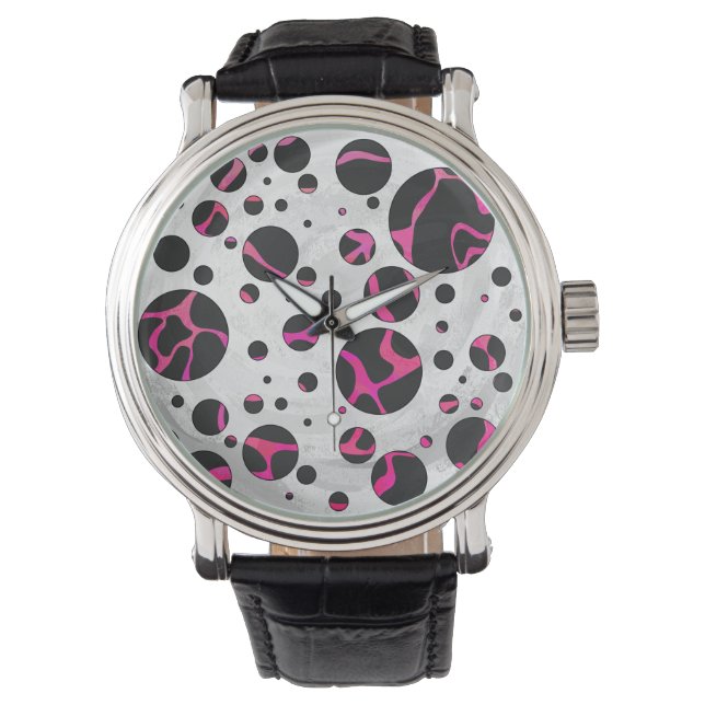 Giraffe Hot Pink and Black Print Watch (Front)