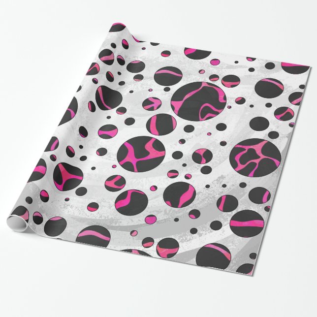 Giraffe Hot Pink and Black Print Wrapping Paper (Unrolled)
