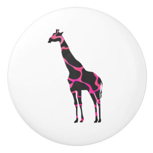 Giraffe Hot Pink and Black Silhouette Ceramic Knob