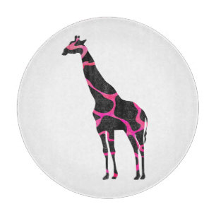 Giraffe Hot Pink and Black Silhouette Cutting Board