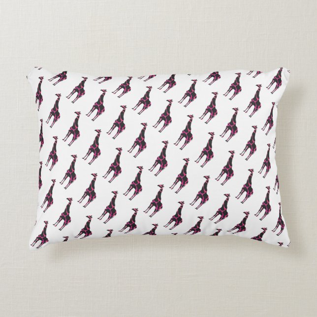 Giraffe Hot Pink and Black Silhouette Decorative Pillow (Front)