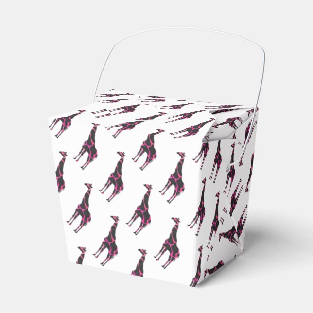 Giraffe Hot Pink and Black Silhouette Favor Box (Front Side)