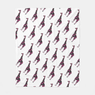 Giraffe Hot Pink and Black Silhouette Fleece Blanket