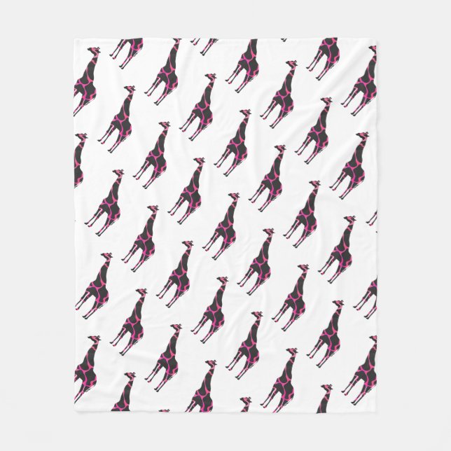 Giraffe Hot Pink and Black Silhouette Fleece Blanket (Front)