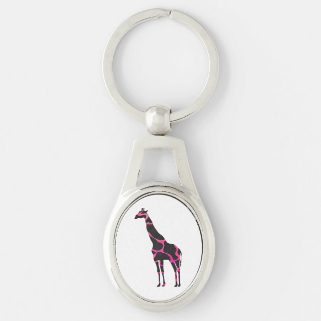 Giraffe Hot Pink and Black Silhouette Keychain (Front)
