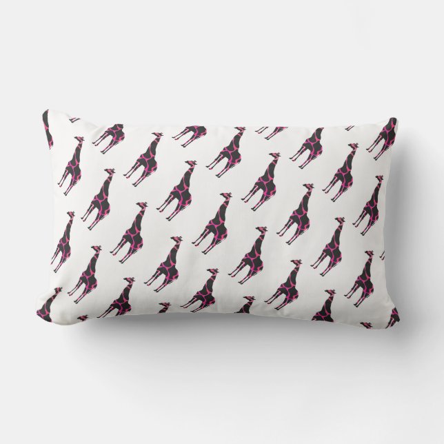 Giraffe Hot Pink and Black Silhouette Lumbar Pillow (Front)
