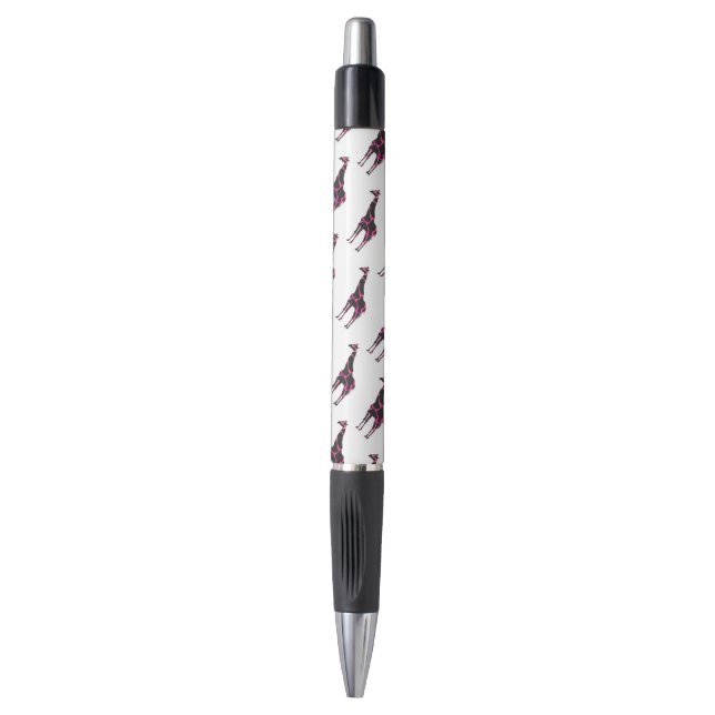 Giraffe Hot Pink and Black Silhouette Pen (Front Vertical)