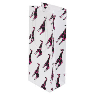 Giraffe Hot Pink and Black Silhouette Wine Gift Bag