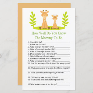 Giraffe How well do you know baby shower game
