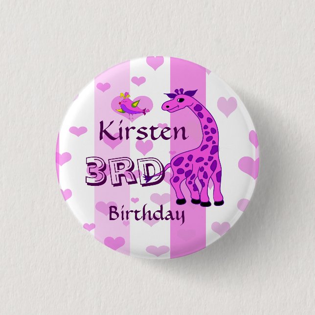 Giraffe illustration in pink colour 1 inch round button (Front)
