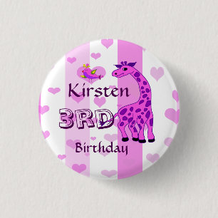 Giraffe illustration in pink colour 1 inch round button