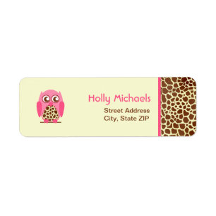 Giraffe Imprimé & Chouette rose Étiquettes de adre