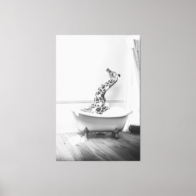 Giraffe in a bathtub Poster Canvas Print (Front)